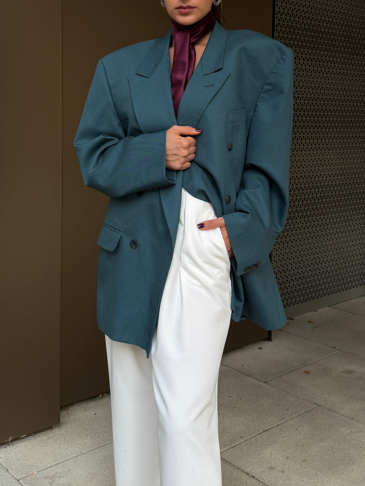 Teal Double-Breasted Blazer