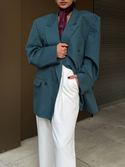 Teal Double-Breasted Blazer