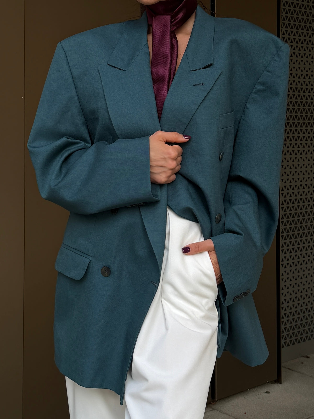 Teal Double-Breasted Blazer