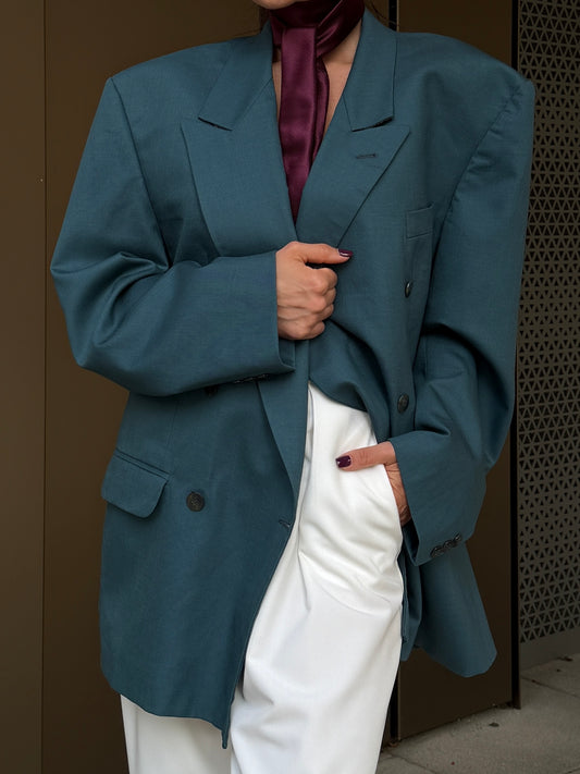 Teal Double-Breasted Blazer